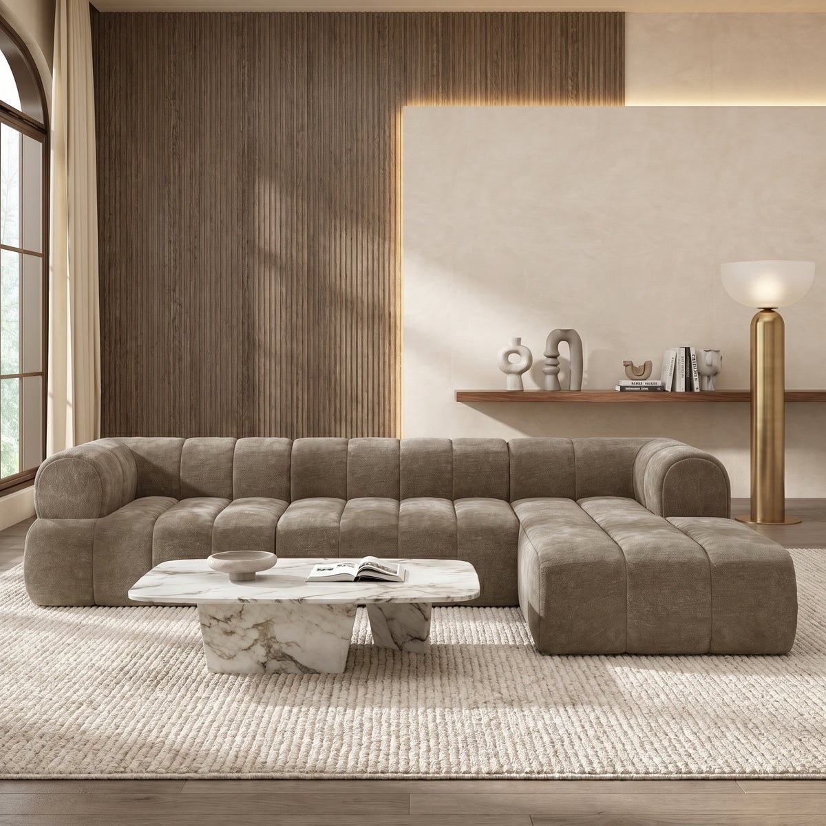 Sfeerco Modern L-Shaped Sectional Sofa 4-Seat High-Density Foam with Chaise Lounge Fully Assembled Espresso Living Room
