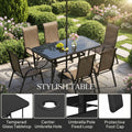 Sfeerco Outdoor Dining Set 8-Piece with 9Ft Umbrella Rattan Chairs & Table Light Mixed Brown — Porto