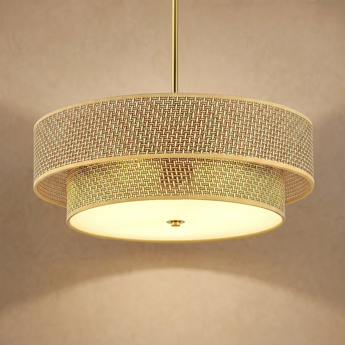 Sfeerco Woven Rattan Linen Semi Flush Mount Ceiling Light 17.7" Gold – Cana
