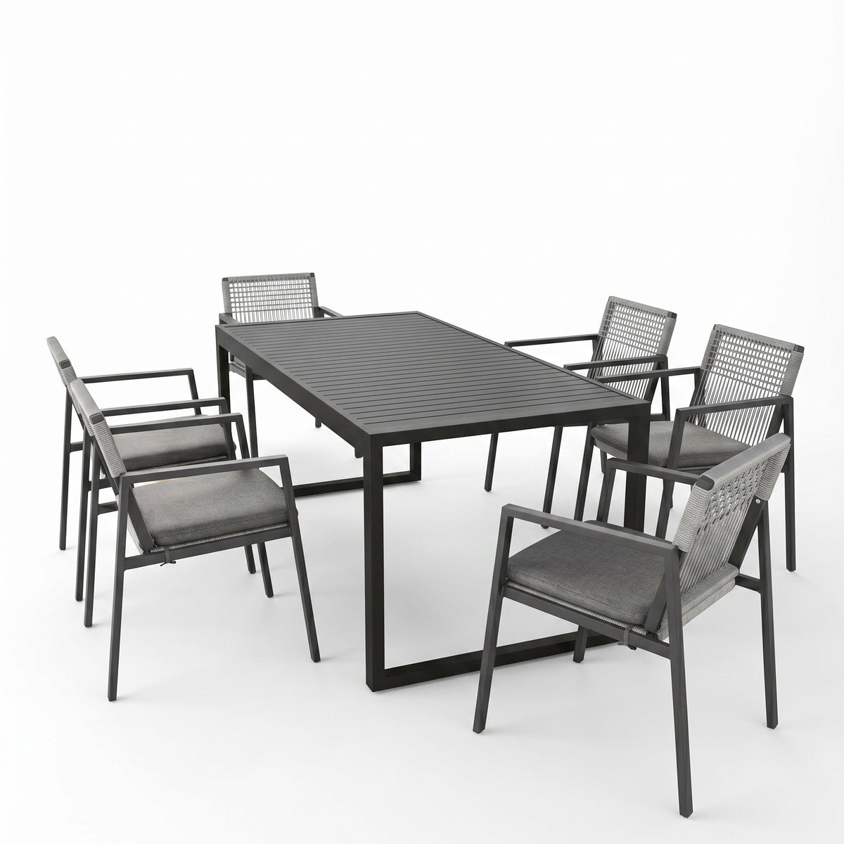 Sfeerco Outdoor Aluminum Rope Dining Chair Set of 2 with Cushions Patio Armchair Black Grey — Kova
