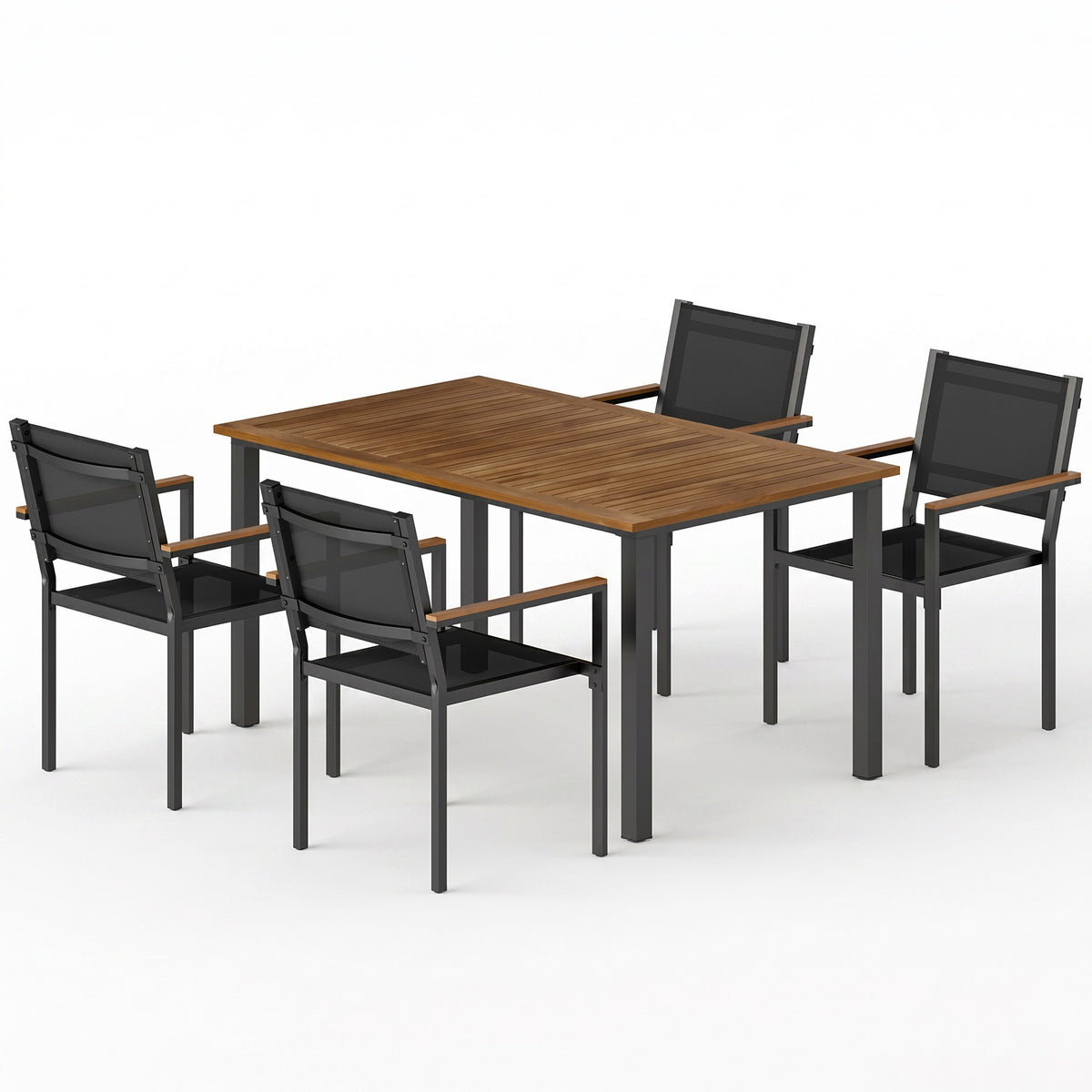 Sfeerco Outdoor Acacia Wood Patio Dining Set 4-Piece Rectangle Table 59 Inch Stackable Chairs — Vega