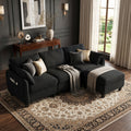 Sfeerco Modular L-Shaped Sectional Sofa 4-Seat Chenille Cloud Couch with Storage Ottoman Black Living Room