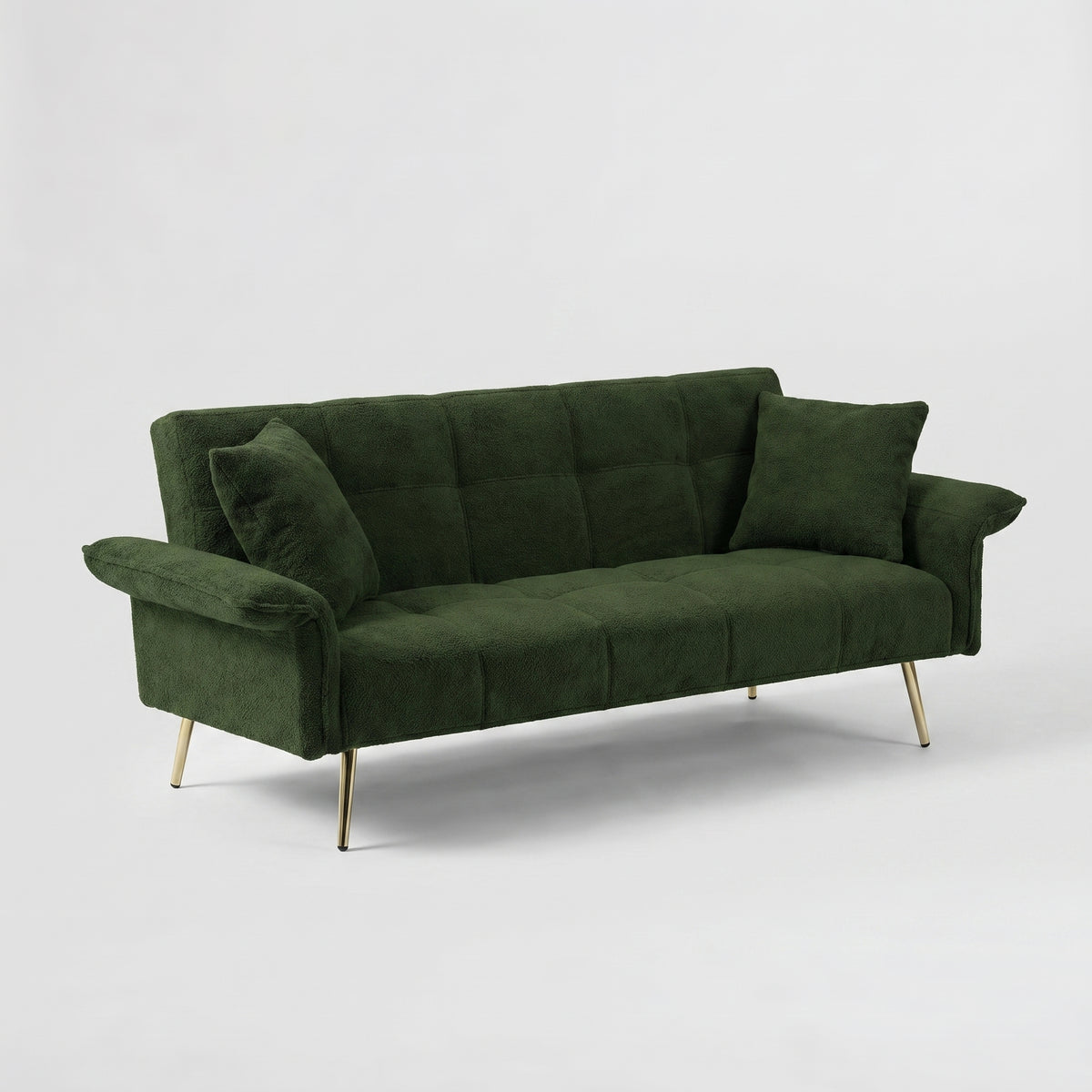 Sfeerco Convertible Futon Sofa Bed 2-Seat Velvet with Folding Armrests Adjustable Backrest Living Room