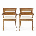 Sfeerco Outdoor Acacia Wood Dining Chair Set of 2 with Water-Resistant Cushions Teak Finish — Hera