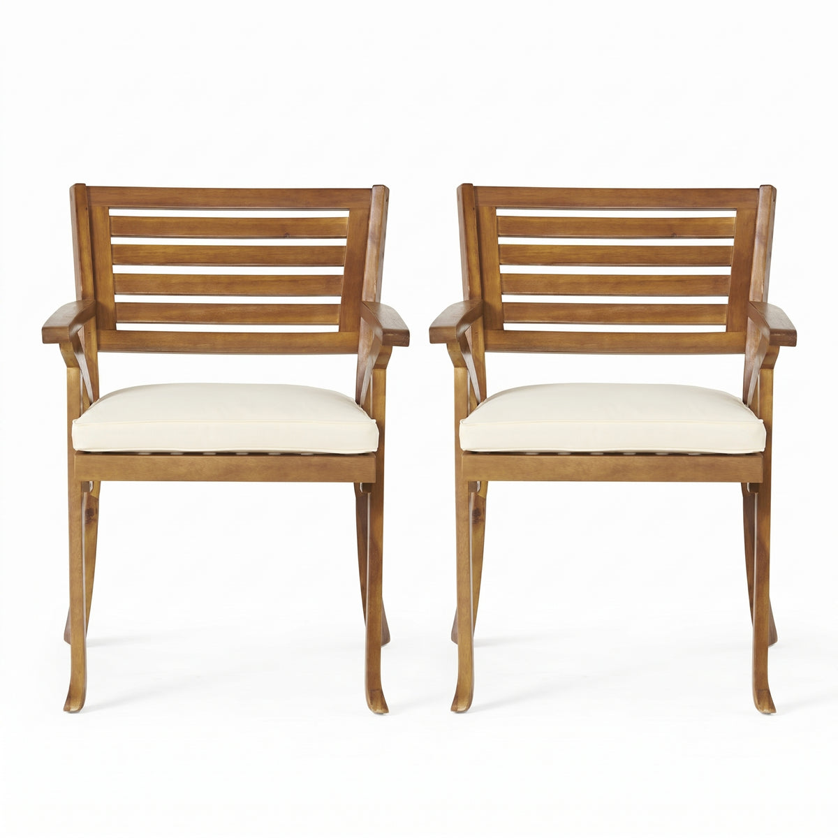 Sfeerco Outdoor Acacia Wood Dining Chair Set of 2 with Water-Resistant Cushions Teak Finish — Hera