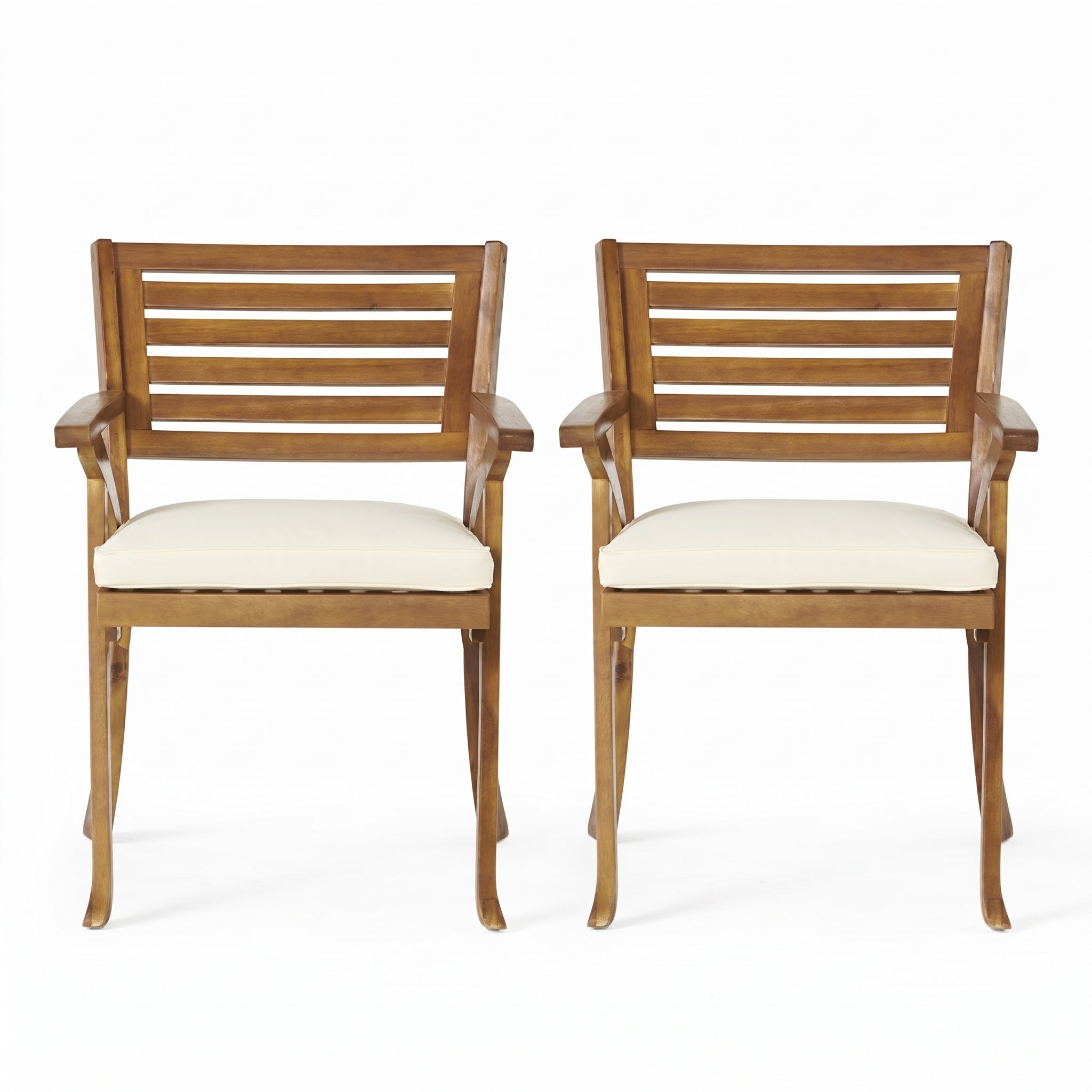 Sfeerco Outdoor Acacia Wood Dining Chair Set of 2 with Water-Resistant Cushions Teak Finish — Hera