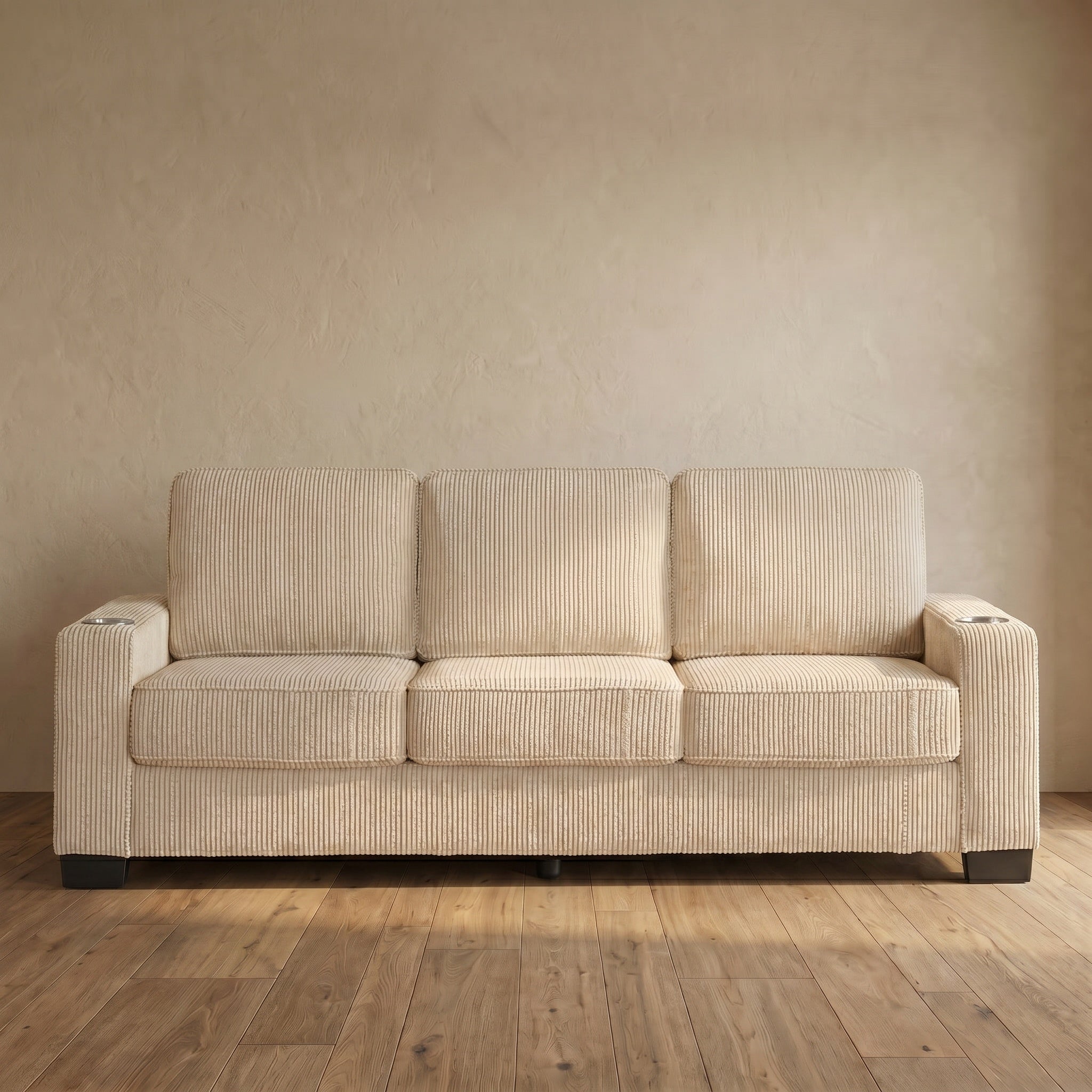 Sfeerco Modern Corduroy 3-Seater Sofa Living Room Couch Beige – Fuzo