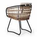 Sfeerco Outdoor Rattan Dining Chair Set of 2 with Cushions PE Wicker Armchair Beige — Cavo