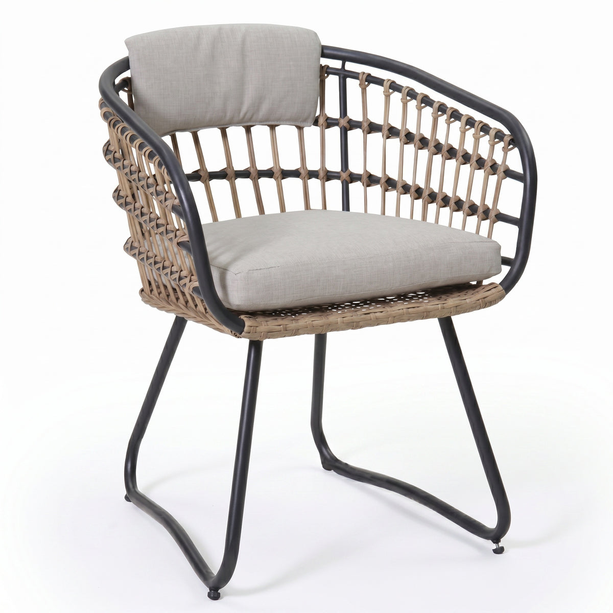 Sfeerco Outdoor Rattan Dining Chair Set of 2 with Cushions PE Wicker Armchair Beige — Cavo
