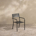 Sfeerco Stackable Patio Dining Chairs Set of 4, Heavy Duty Powder Coated Metal Outdoor Chairs with Ergonomic Armrests, Black