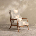Sfeerco Solid Wood Accent Chair with Linen Cushion, Mid-Century Modern Armchair for Living Room, Off-White