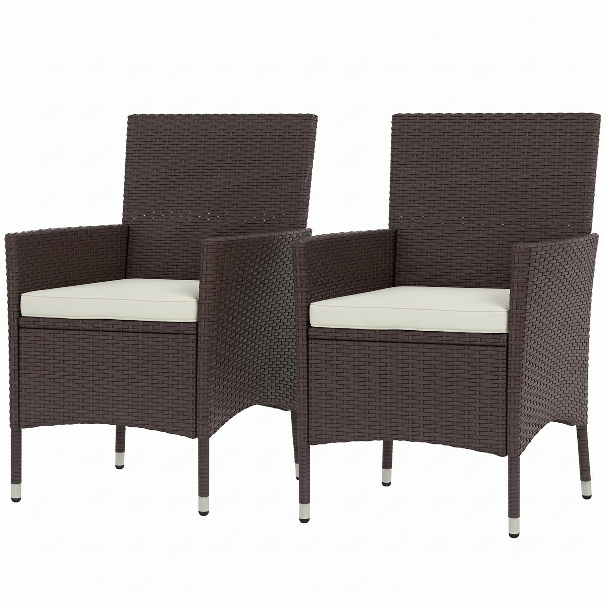 Sfeerco Outdoor Rattan Wicker Dining Chair Set of 2 with Cream Cushion Stackable Dark Coffee Patio