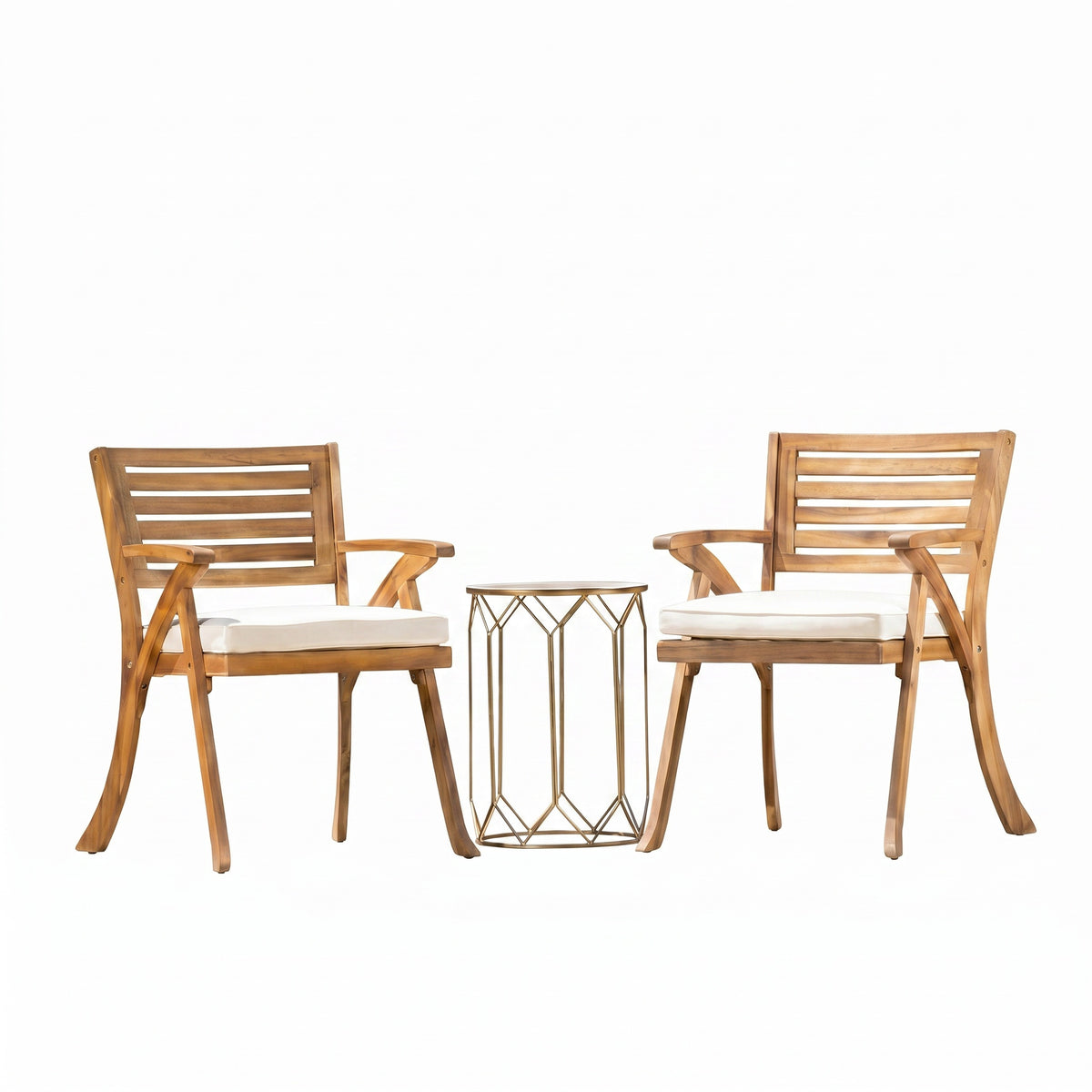 Sfeerco Outdoor Acacia Wood Dining Chair Set of 2 with Water-Resistant Cushions Teak Finish — Hera