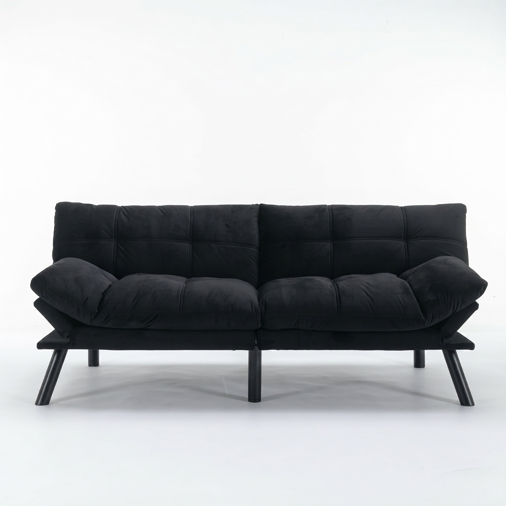 Sfeerco Convertible Folding Sofa Bed 2-Seater Twin Adjustable Backrest and Armrest Black Modern Living Room