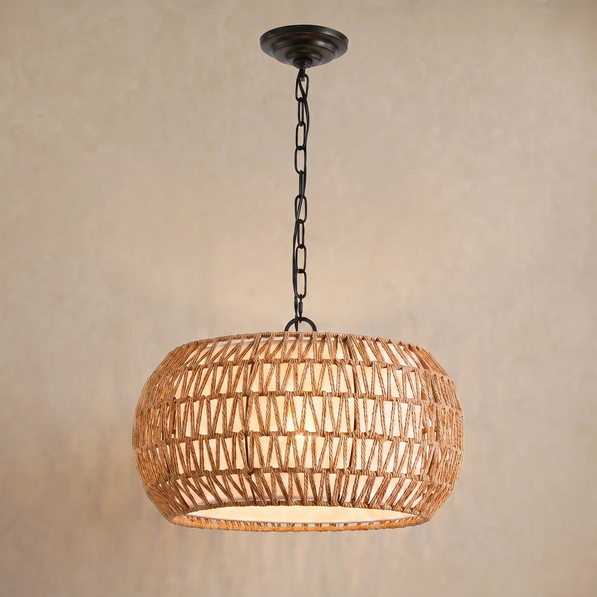 Sfeerco Farmhouse Woven Jute Pendant Light 18" Adjustable Height E26 – Palma