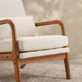 Sfeerco Solid Wood Accent Chair with Linen Cushion, Mid-Century Modern Armchair for Living Room, Off-White