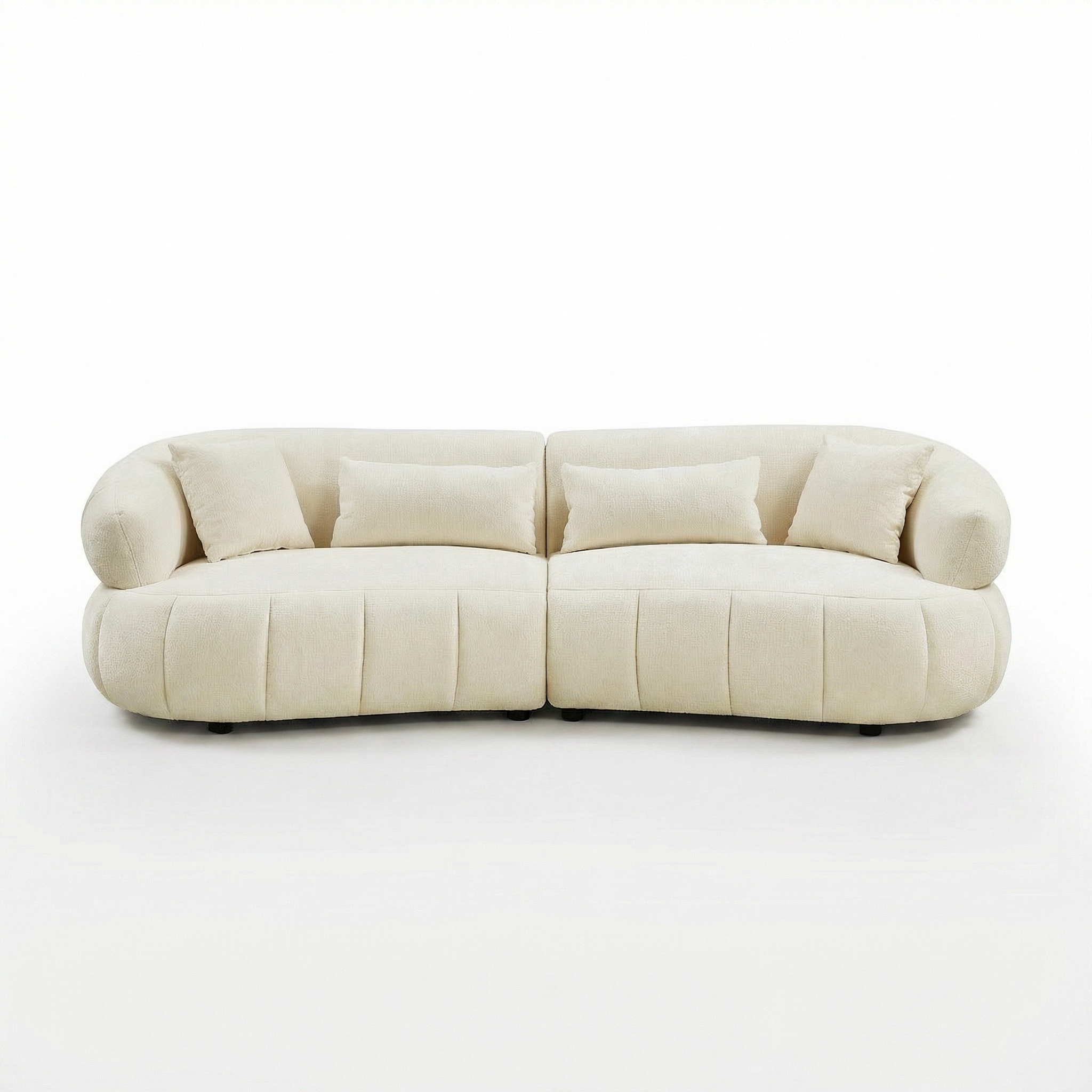 Sfeerco Arco modern curved cloud sofa 4-seat beige textured fabric with quilted detailing studio shot