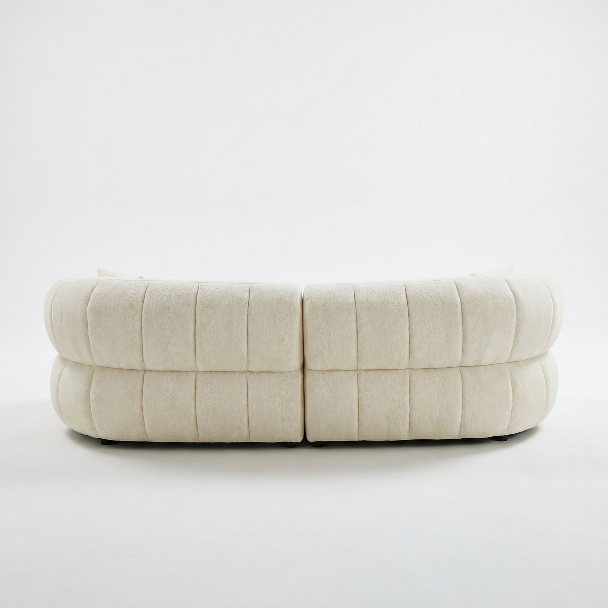 Sfeerco Arco 102 inch curved cloud sofa front view beige quilted textured upholstery white background