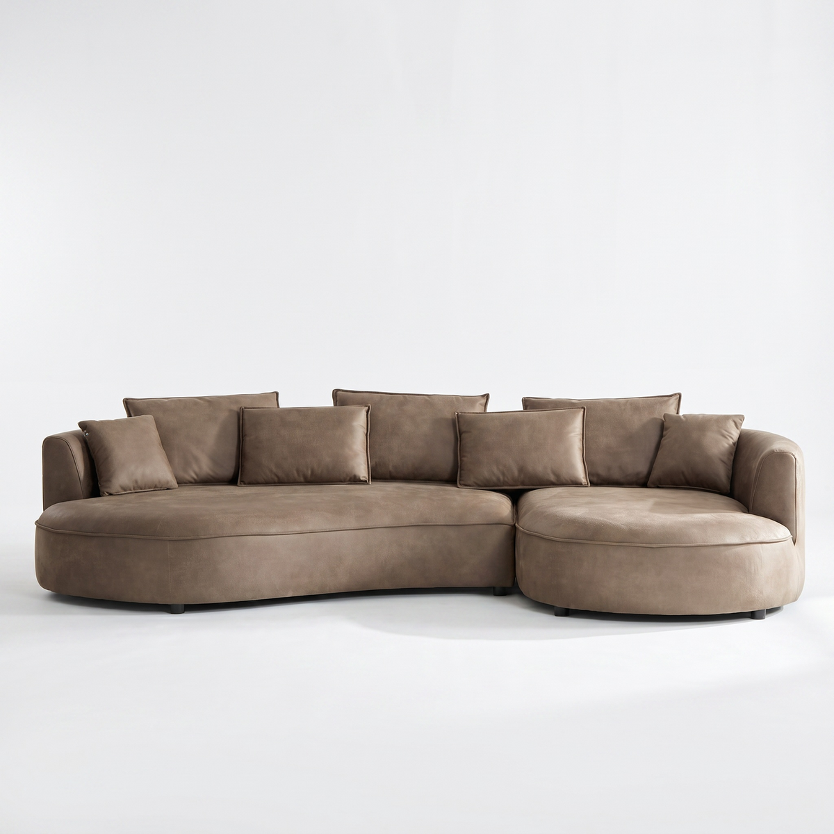 Sfeerco Arco modern curved sectional sofa 5-seater in brown leathaire on white background
