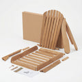 Sfeerco Aspen folding Adirondack chair shown disassembled with pre-assembled backrest and remaining parts