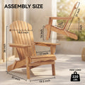 Assembly size diagram of Sfeerco Aspen Adirondack chair showing dimensions and 220 lbs max load capacity