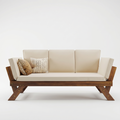 Sfeerco Brisa outdoor solid wood chaise lounge sofa with beige cushions and decorative pillow on white background