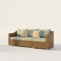 Sfeerco Bryne wicker 3-seater patio sofa with sage cushions and striped pillows under pergola
