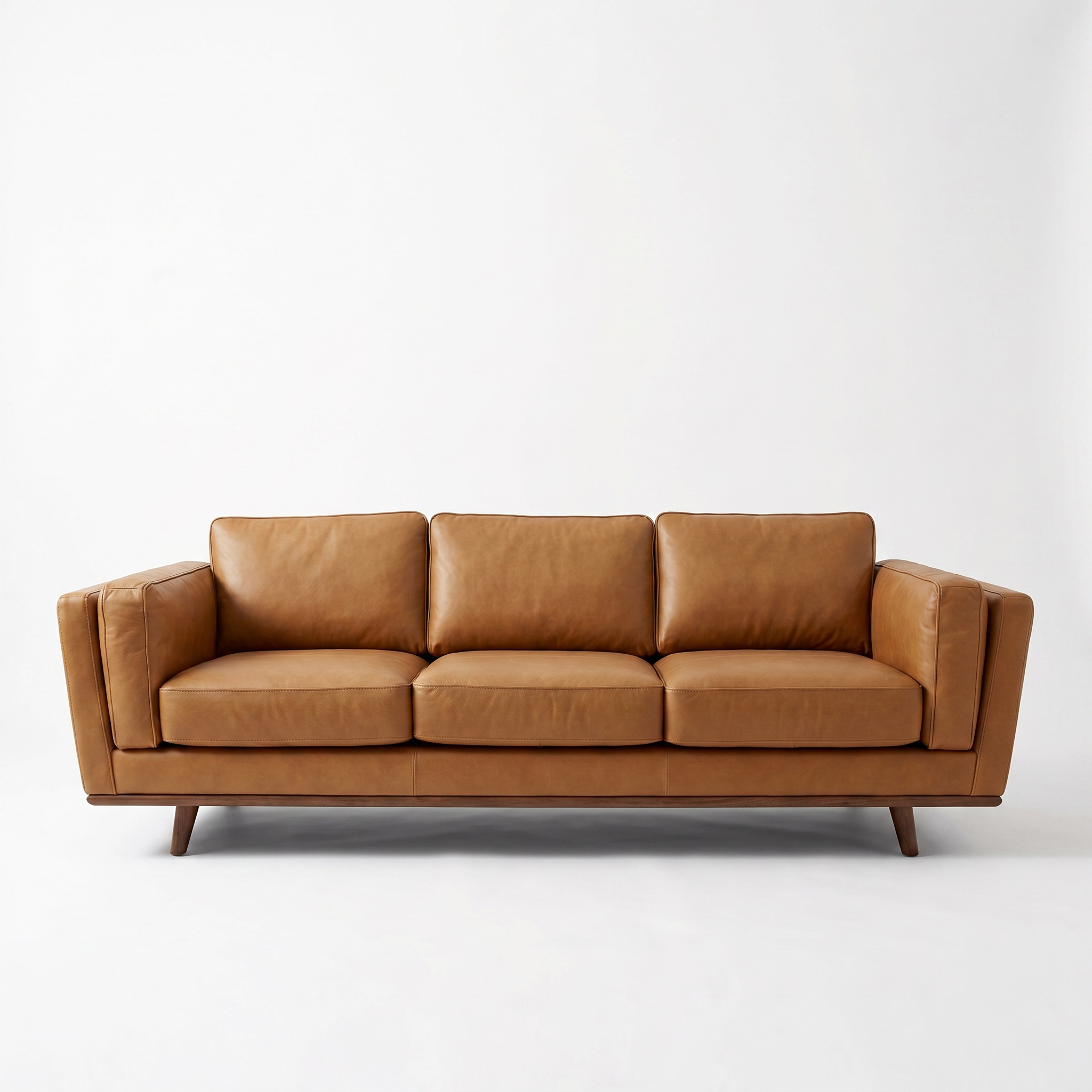 Sfeerco Caldo mid-century modern genuine leather sofa 3-seater in tan on white background