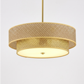 Sfeerco Cana 17.7 inch woven rattan drum pendant light brass finish on white background