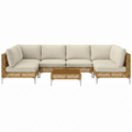 Full view of Sfeerco Capri outdoor modular sectional sofa set in beige with natural wicker frame