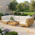 Sfeerco Capri navy outdoor rattan sectional sofa set styled in tropical garden patio setting