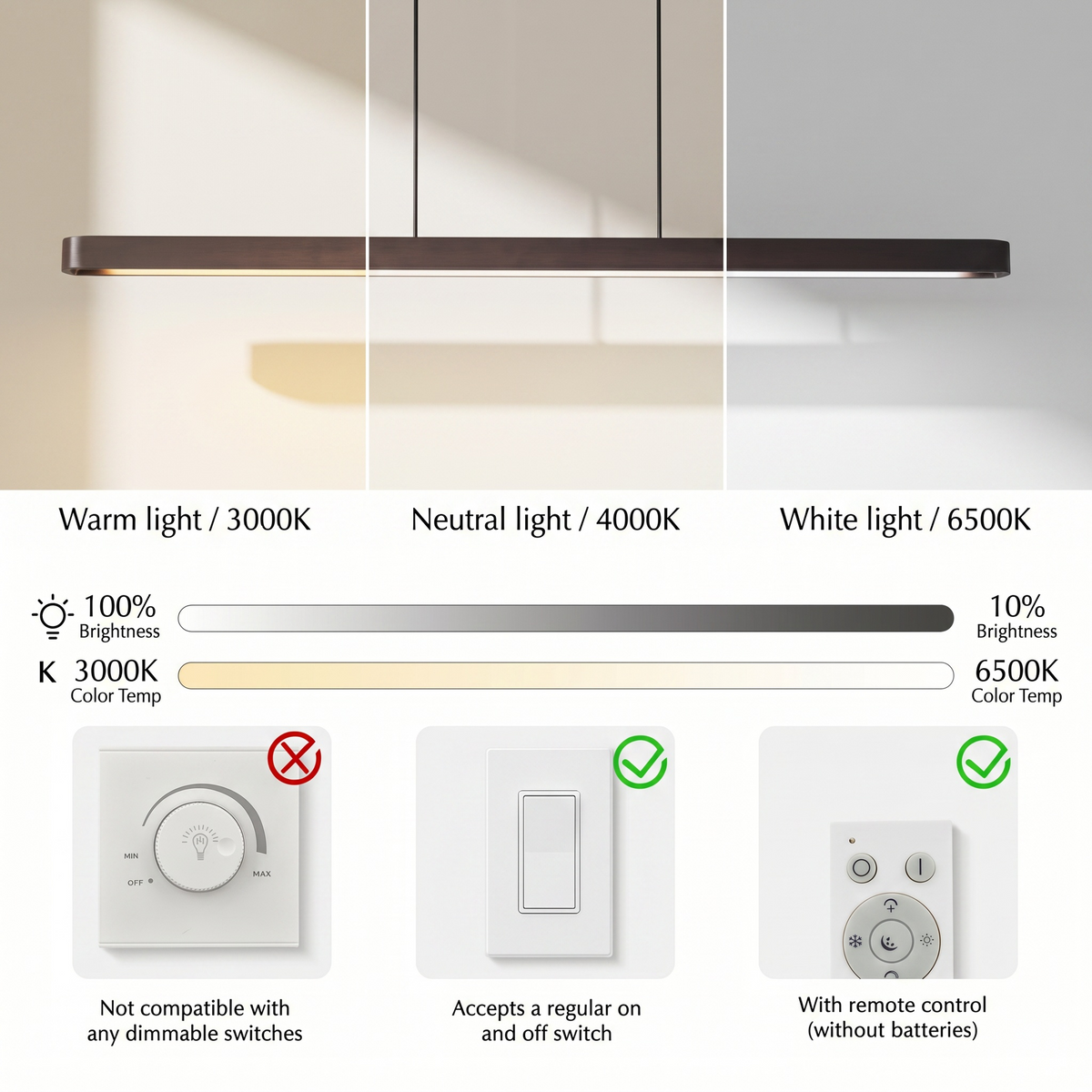 Sfeerco Casto 51-inch pendant light above dining table in contemporary kitchen with warm ambient lighting