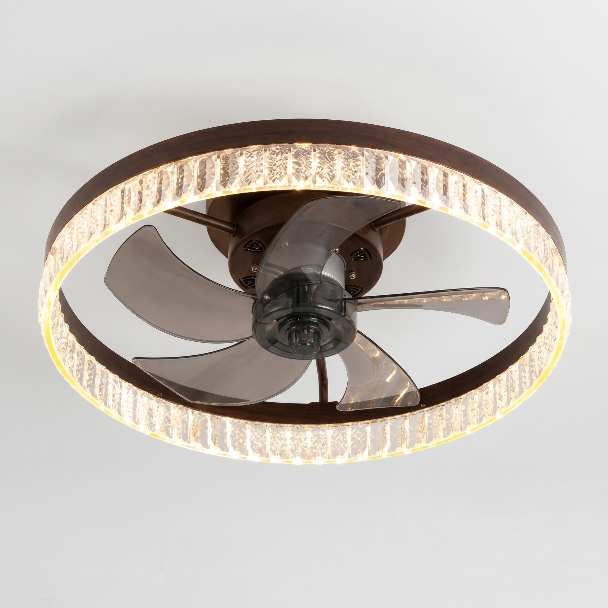 Sfeerco Cristal 20-inch flush mount crystal LED ceiling light with fan in black on grey background