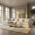 Sfeerco Cumulo modular cloud sectional sofa in premium living room with warm natural light and wood accents