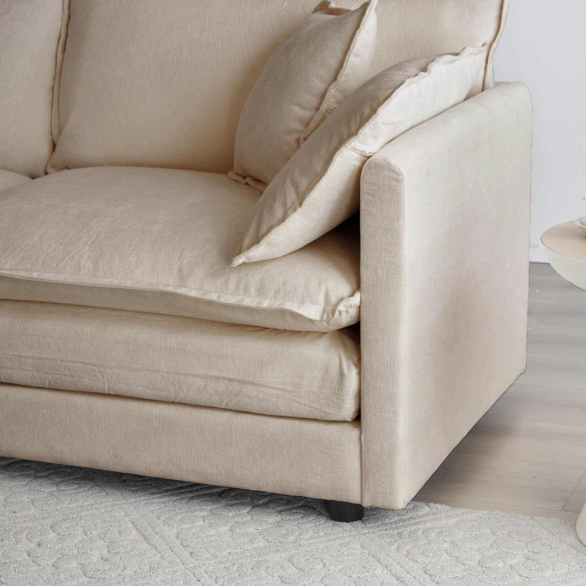 Sfeerco Dune modular chenille sofa corner angle studio shot with potted plant on white background