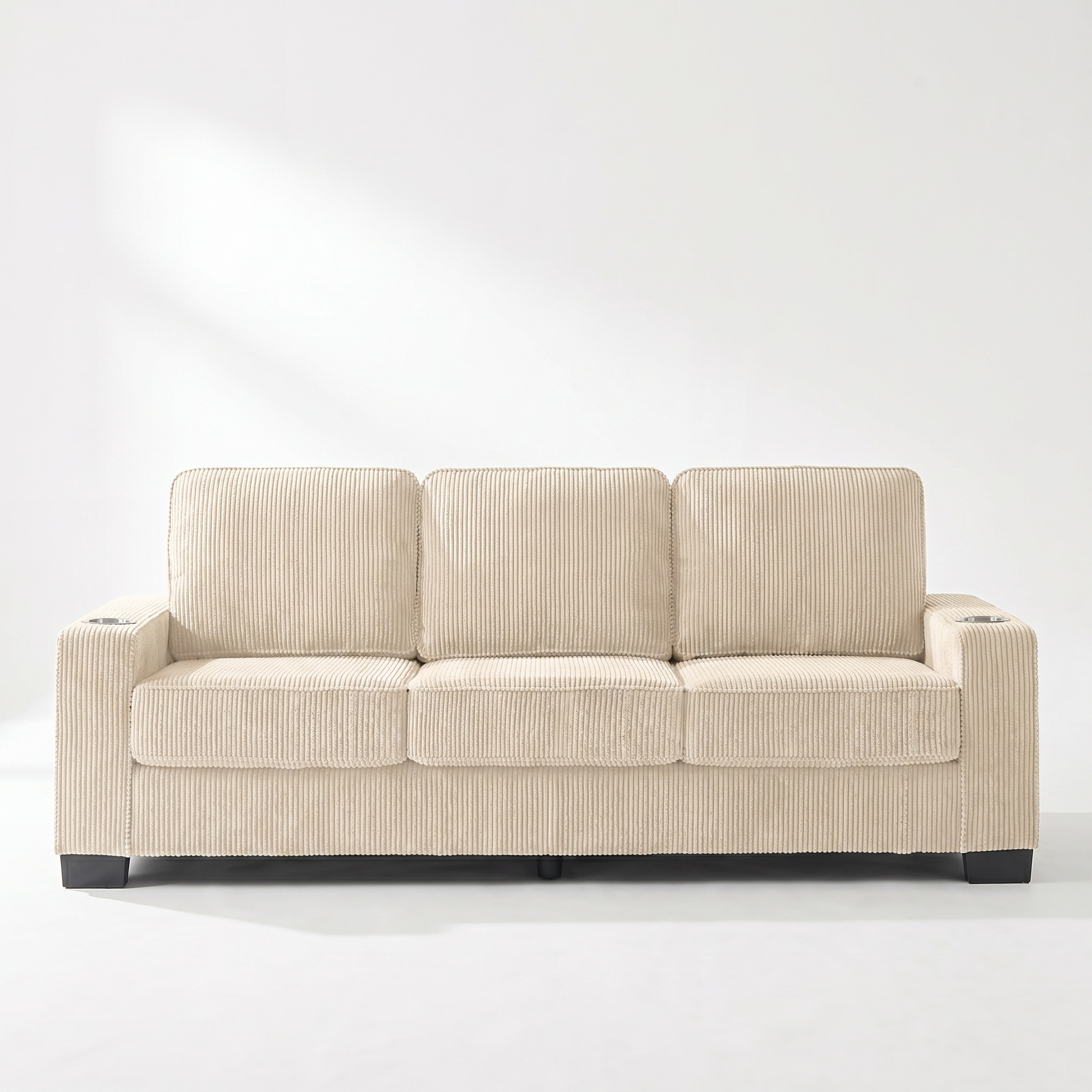 Sfeerco Fuzo 3-seater corduroy sofa in beige on white background