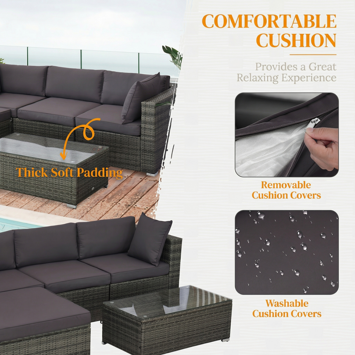 Sfeerco Grove comfortable cushion thick seat padding removable cushion covers wicker patio sofa