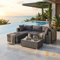 Sfeerco Haven 3-seater wicker outdoor sofa gray cushions mediterranean patio poolside setting