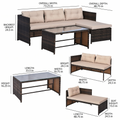 Product dimensions diagram of Sfeerco Laguna 3-piece outdoor rattan sectional sofa set with measurements