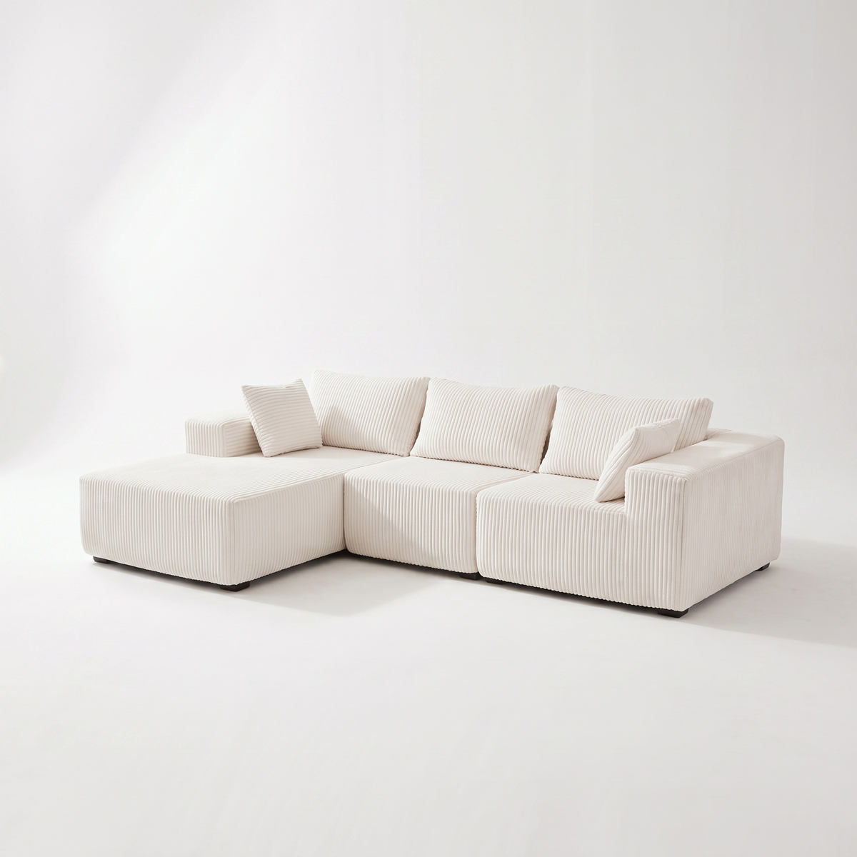 Sfeerco Loft modular L-shaped sectional sofa with chaise lounge cream corduroy fabric studio shot