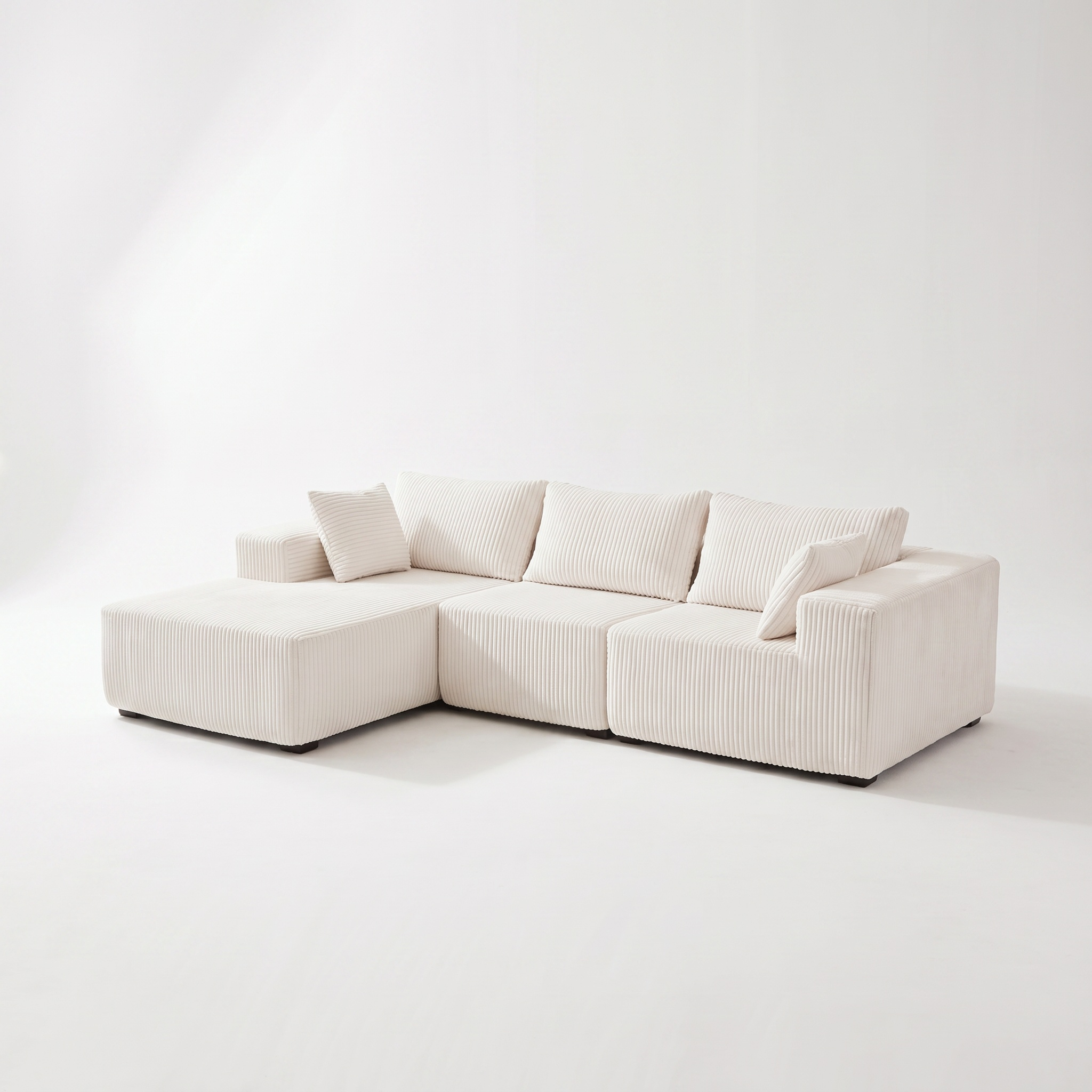 Sfeerco Loft modular L-shaped sectional sofa with chaise lounge cream corduroy fabric studio shot