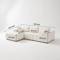Sfeerco Loft L-shaped sectional sofa dimensions diagram showing 107 inch width and full measurements