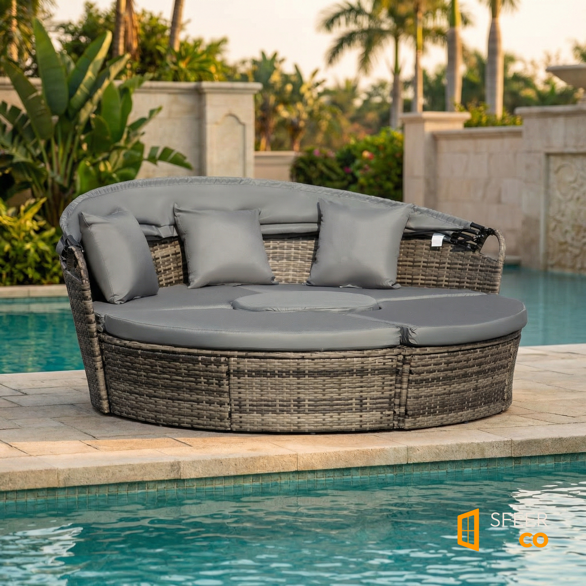 Sfeerco Luna rattan daybed wide application patio balcony poolside apartment outdoor