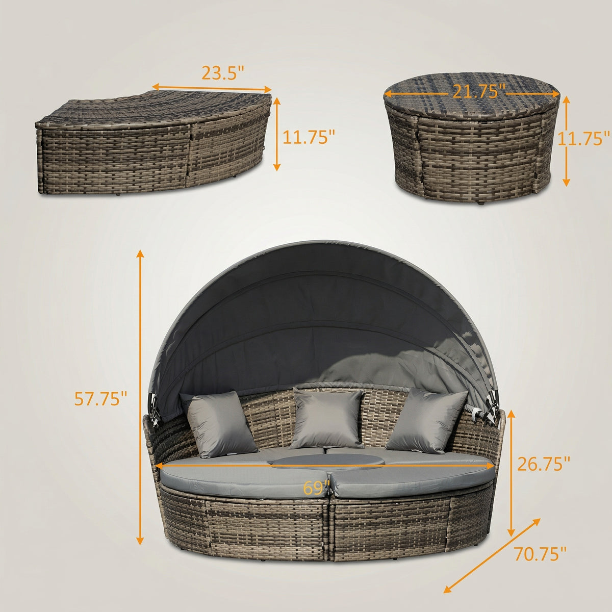 Sfeerco Luna rattan daybed lounge set dimensions 70.75 x 57.75 inch size guide