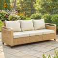 Sfeerco Lune 3-seater rattan wicker patio sofa beige cushions garden patio setting
