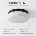 Product size diagram of Sfeerco Nero 12-inch LED ceiling light showing 24W 120V metal and glass construction