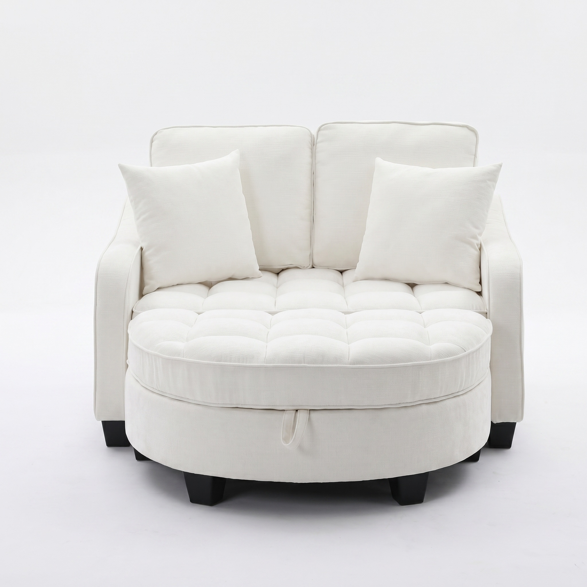 Sfeerco Nido oversized 2-seater chaise lounge sofa in white corduroy with throw pillows on white background