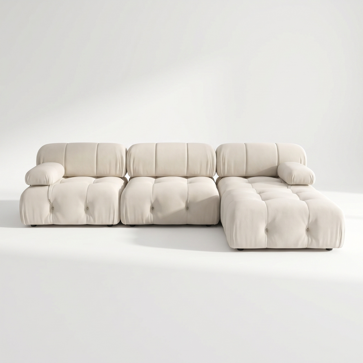 Sfeerco Nuvo modular sectional sofa in beige bouclé fabric on white background
