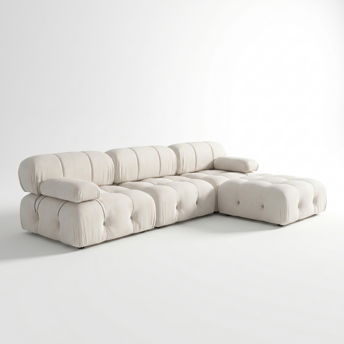 Sfeerco Nuvo L-shape sectional sofa with ottoman beige angled view