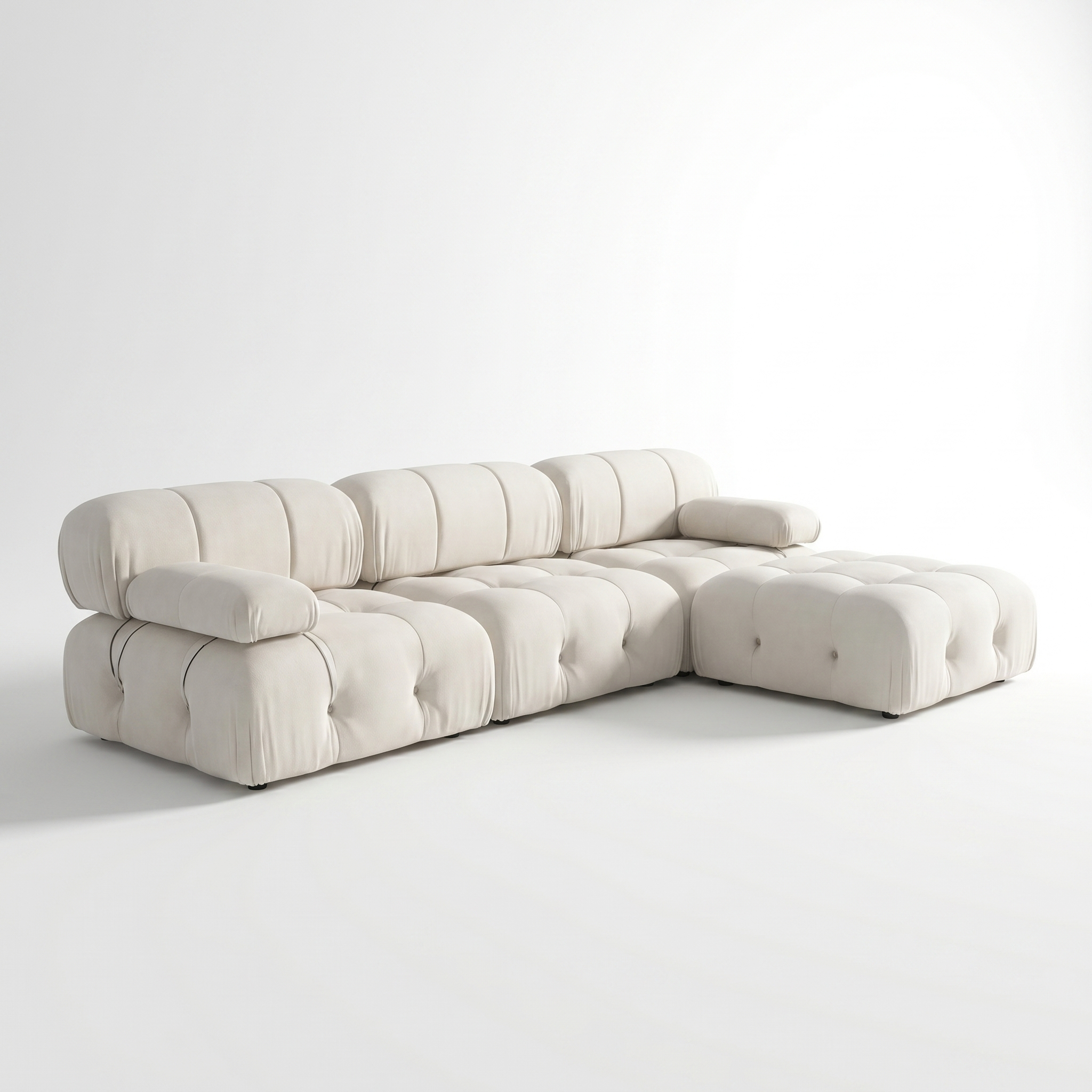 Sfeerco Nuvo L-shape sectional sofa with ottoman beige angled view